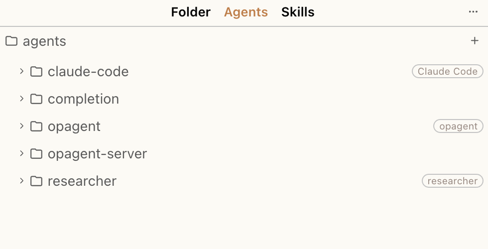 OpAgent workspace with agents, skills, tools, and marketplace
